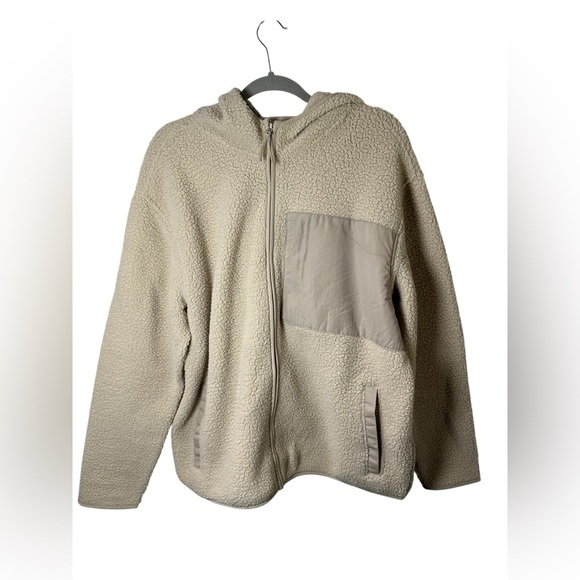 Old Navy Men’s Sherpa Fleece Zip-Up Hoodie Beige Large - Picture 1 of 8